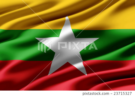 Crumpled Myanmar flag closeup texture background (High resolution 3D CG rendering ∕ coloring illustration) 23715327