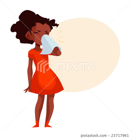 Little african american girl blowing her nose Little african american girl blowing her nose 23717961