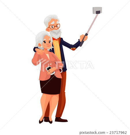 Elder grey-haired caucasian couple taking selfie Elder grey-haired caucasian couple taking selfie 23717962