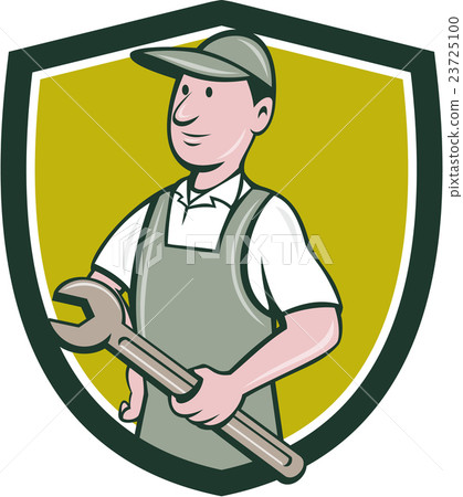 Repairman Holding Spanner Crest Cartoon Repairman Holding Spanner Crest Cartoon 23725100