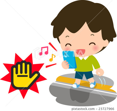 A boy walking while playing a smartphone at the station home 23727966