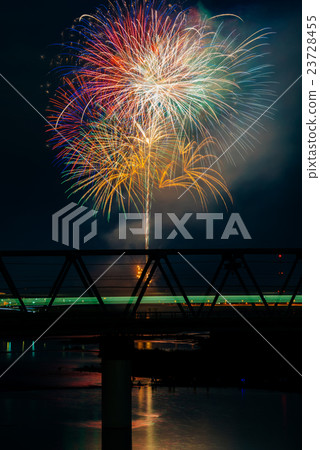 Fireworks of the Ebino citizen festival and the train of the Odakyu line Fireworks of the Ebino citizen festival and the train of the Odakyu line 23728455