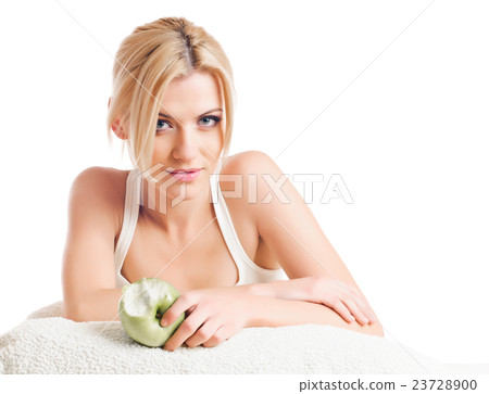 woman and apple woman and apple 23728900