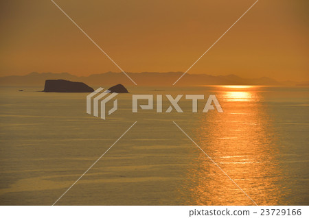 Nagasaki City, Sotome Town: Sunset over the Goto Bay as seen from Yuhigaoka Hill. Goto Islands are visible. Nagasaki City, Sotome Town: Sunset over the Goto Bay as seen from Yuhigaoka Hill. Goto Islands are visible. 23729166