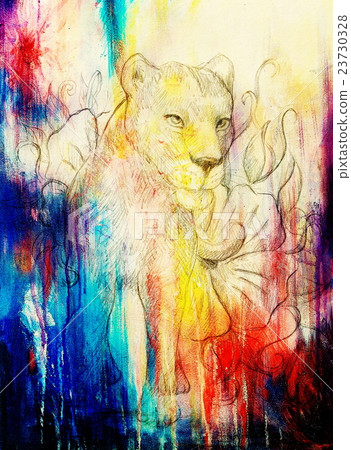 Lioness with flower, pencil drawing on paper Lioness with flower, pencil drawing on paper 23730328