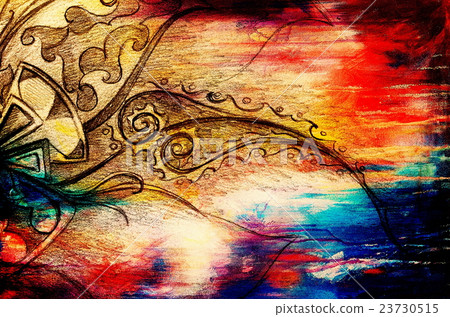 Color drawing of ornamental flower structure 23730515
