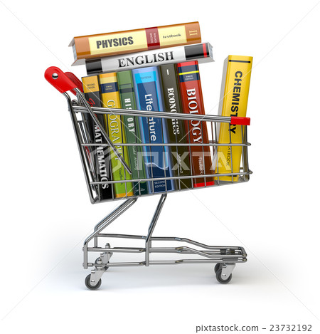 Shopping cart with books isolated on white.  23732192