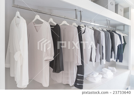 black and white color tone clothes in wardrobe 23733640