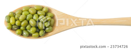 Mung Beans in Wooden Spoon on White Background 23734726