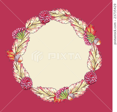Square hand drawn frame with leaves and flowers Square hand drawn frame with leaves and flowers 23735429