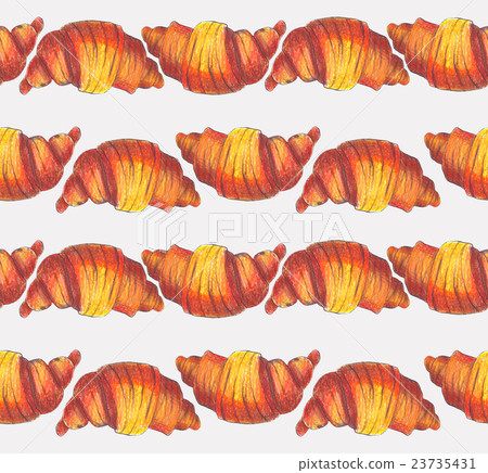Large seamless pattern of hand drawn croissant 23735431