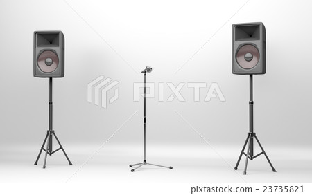 Concert stage with speakers and microphone Concert stage with speakers and microphone 23735821