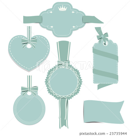 Set of green badges label and ribbon Set of green badges label and ribbon 23735944