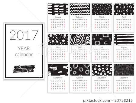 Calendar 17 Cards Vector Hand Drawntextures Stock Illustration