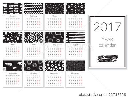 Calendar 2017, A4 Cards Vector, HandDrawn Textures 23738338
