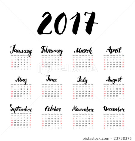 Calendar 2017 Year One Sheet, Vector Calendar 2017 Year One Sheet, Vector 23738375