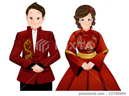 Chinese marriage wedding cartoon in chinese dress - Stock Illustration  [23740994] - PIXTA