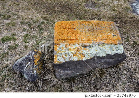 Stone khachkar with traditional ornament ,Noratus 23742970