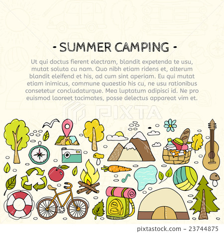 Set of hand drawn camping equipment symbols. - Stock Illustration ...