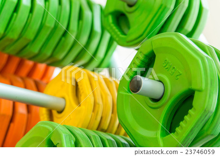 Closeup image of color dumbbells 23746059