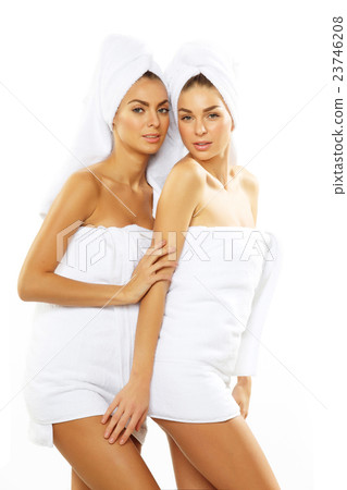 Two happy teen girl after shower Two happy teen girl after shower 23746208