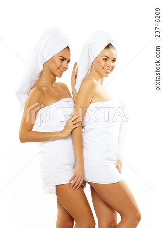 Two happy teen girl after shower 23746209