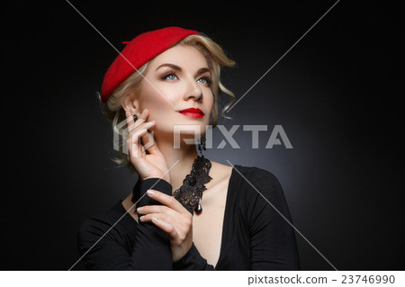 Beautiful lady in red beret 23746990