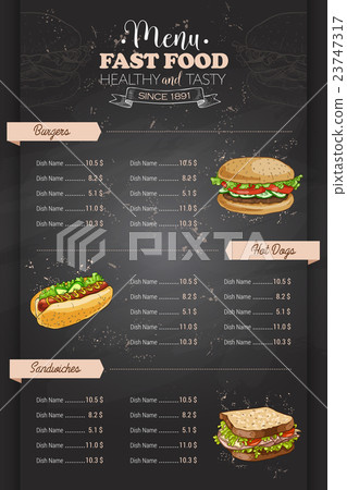 Drawing vertical color fast food menu design - Stock Illustration ...