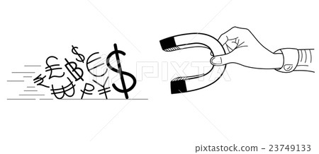 World Currency with a Hand Holding Magnet 23749133