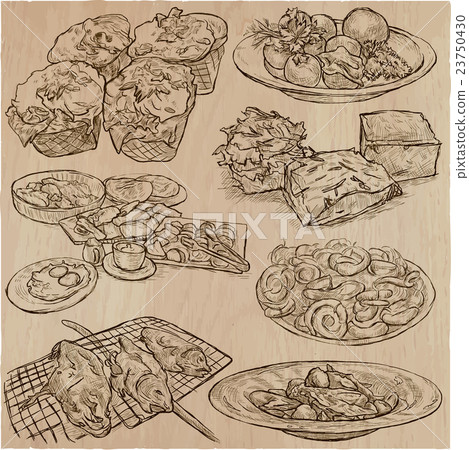 Food around the World - vector set. Hand drawn. 23750430