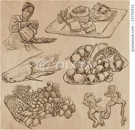 Food around the World - vector set. Hand drawn. 23750431