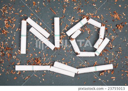 No smoking sign made with broken cigarettes 23755013