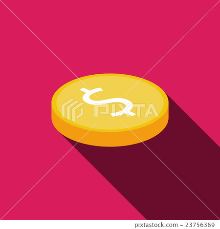Flat style with long shadows, coin vector icon Flat style with long shadows, coin vector icon 23756369