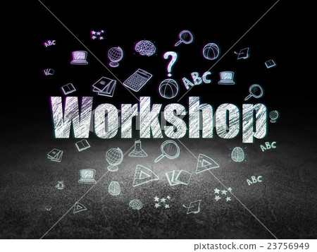 Education concept: Workshop in grunge dark room Education concept: Workshop in grunge dark room 23756949