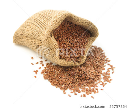 flax seeds in bag isolated on white 23757864
