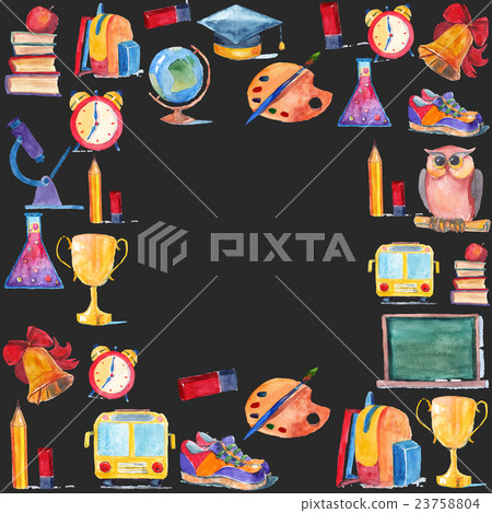 Welcome back to school Watercolor set of icons Welcome back to school Watercolor set of icons 23758804