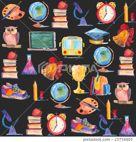 Welcome back to school Watercolor set of icons Welcome back to school Watercolor set of icons 23758805