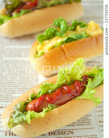 Wynner and egg hot dog (vertical position high angle) Wynner and egg hot dog (vertical position high angle) 23759356