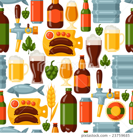 Seamless pattern with beer icons and objects - Stock Illustration ...