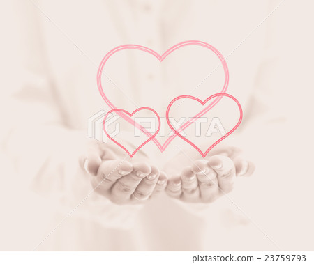 Female hand giving three hearts on pink background Female hand giving three hearts on pink background 23759793