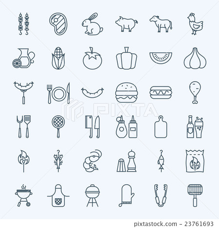 Line Barbecue Party Icons 23761693