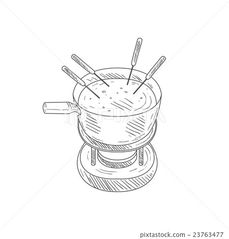 Bowl With Cheese Fondue Hand Drawn Realistic 23763477