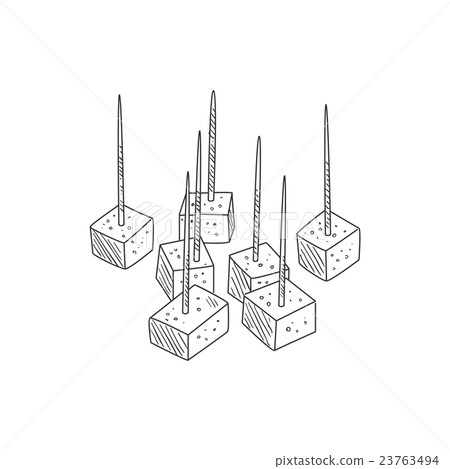 Small Pieces Of Cheese On Toothpicks Hand Drawn 23763494