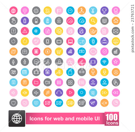 Set of 100 icon with color background for web - Stock Illustration