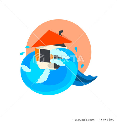 Tsunami Wave Crushing On House Natural Force 23764169