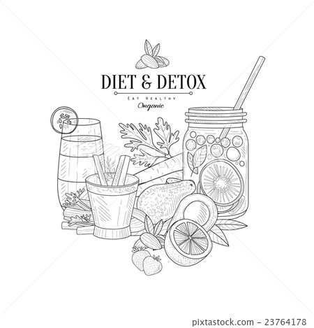 Detox And Diet Fresh Food  Drink Hand Drawn 23764178