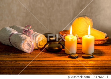 spa still life of towels, candles, thai herbal spa still life of towels, candles, thai herbal 23766391