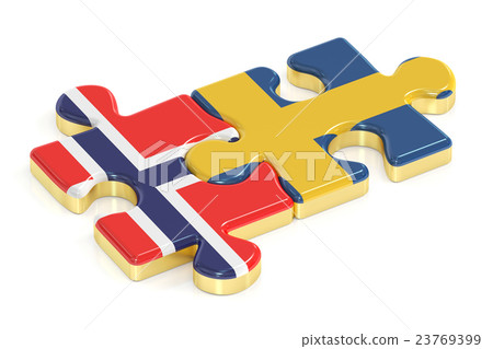 Sweden and Norway puzzles from flags, 3D rendering 23769399