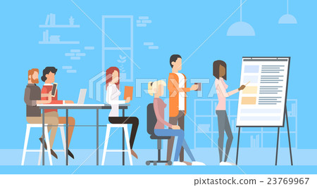 Creative Office Center People Sitting Desk Working 23769967