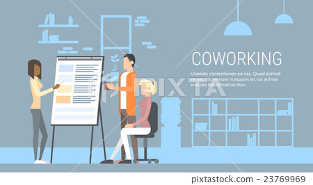 Creative Office Center People Sitting Desk Working 23769969